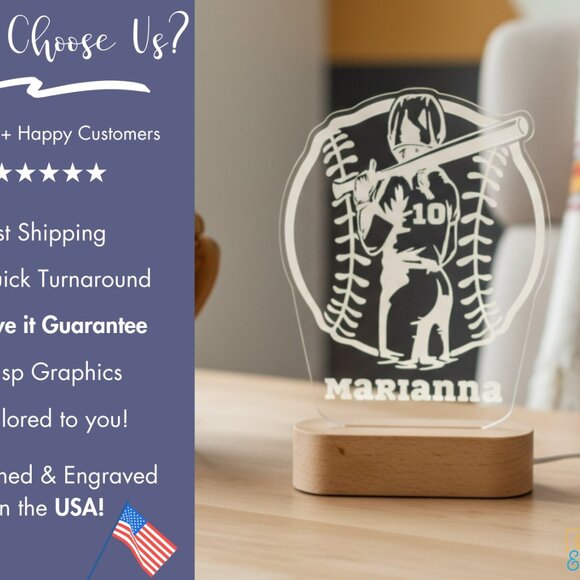 Personalized Baseball Night Light – Custom LED Lamp for Sports Fans - Picture 4 of 8